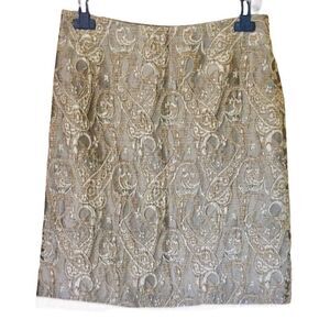 Lida Baday Tan/ Gold Brocade Lined Skirt Size 6